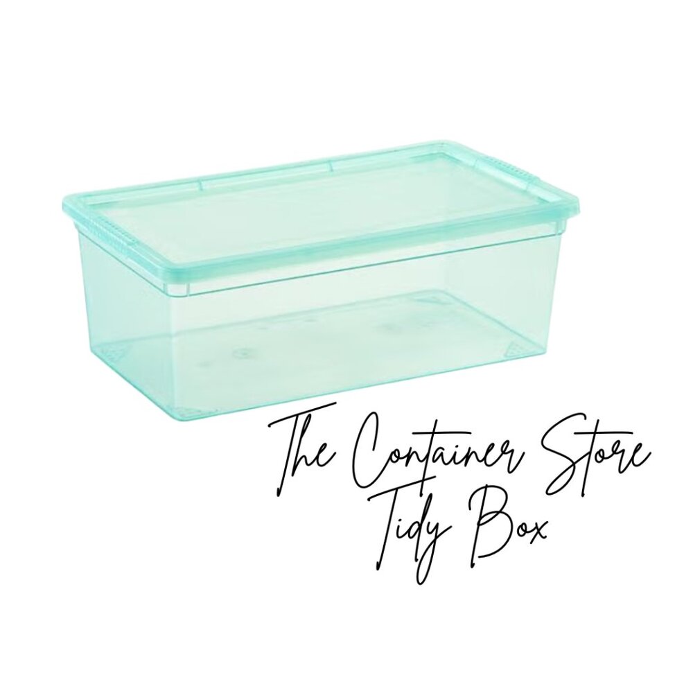 The Container Store Tidy Boxes • Plastic Storage Box w/ Lid • Aqua